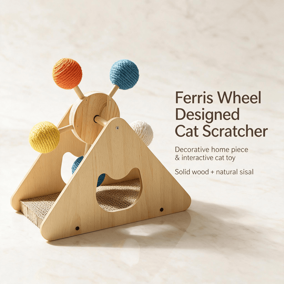 Ferris Wheel Cat Scratching Board – Solid Wood & Sisal Interactive Scratcher - CJMY173955001AZ - Furrkins