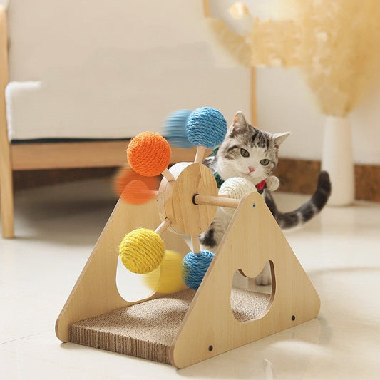 Ferris Wheel Cat Scratching Board – Solid Wood & Sisal Interactive Scratcher - CJMY173955001AZ - Furrkins