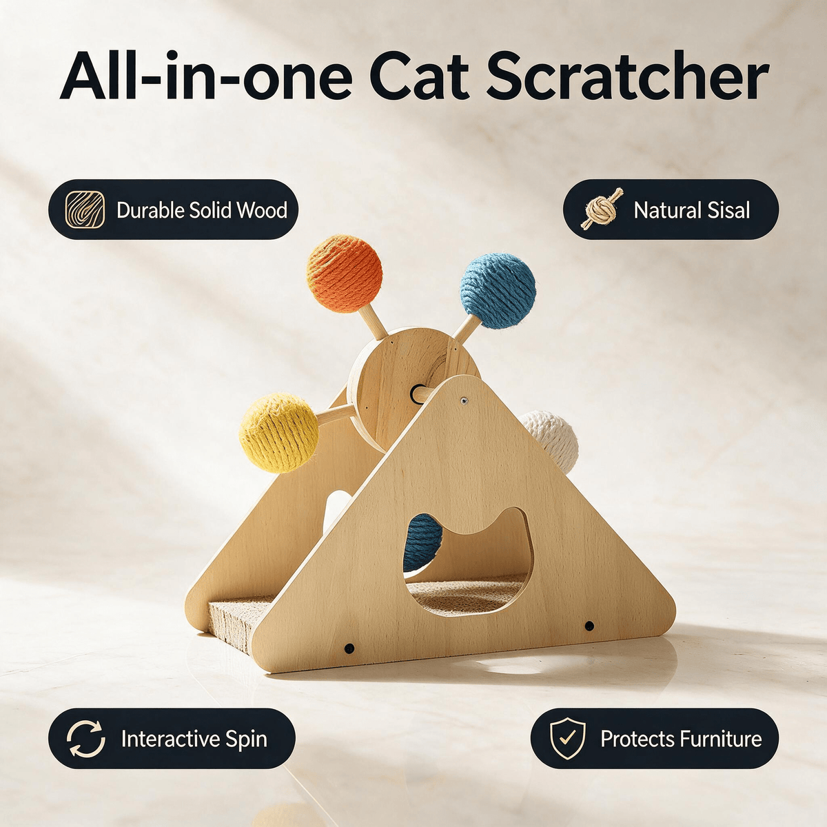 Ferris Wheel Cat Scratching Board – Solid Wood & Sisal Interactive Scratcher - CJMY173955001AZ - Furrkins