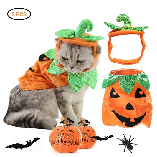 Halloween Pet Pumpkin Costume – Cute Dress & Hat Set for Cats & Small Dogs - CJJJCWGD00563-Yellow - Furrkins