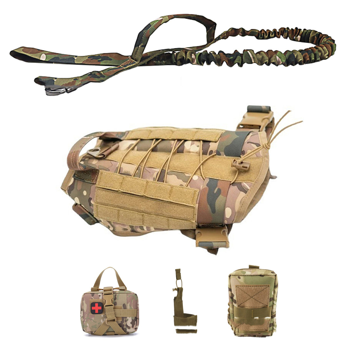 Tactical Dog Vest 5-Piece Set – Outdoor Adventure Harness Kit for Dogs - CJGY165125410JQ - Furrkins